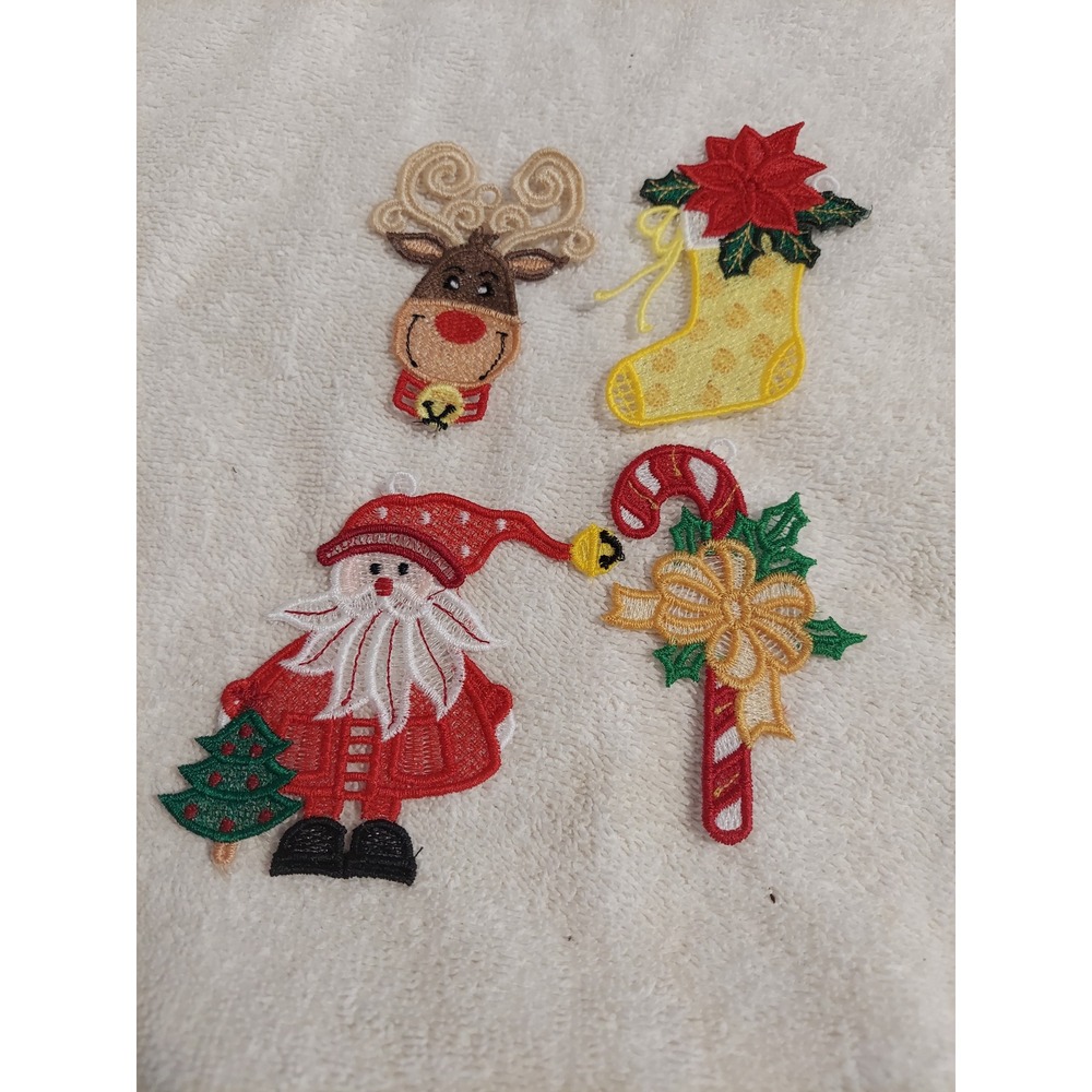 Christmas Embroidered Applique Lot Santa Reindeer Candy Cane Holiday Craft